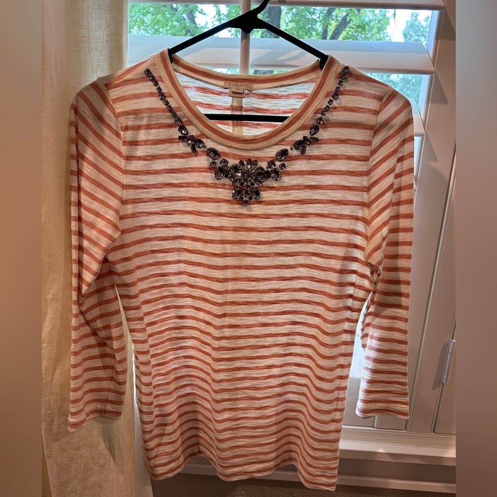 J.Crew striped white peach necklace shirt